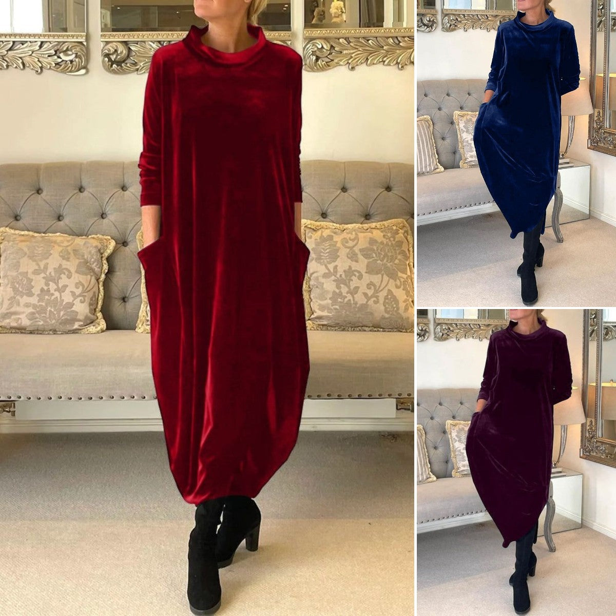 🌈🍃【S-5XL】2025 wczesna wiosna nowa wysokiej jakości aksamitna elegancka sukienka retro