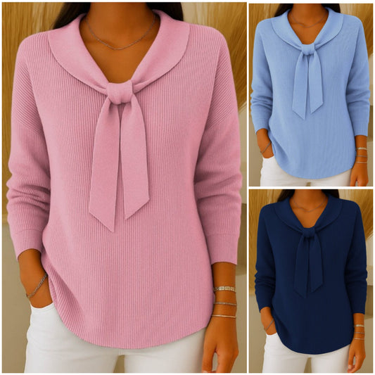 【S~5XL】Női pulóver egyszínű, kötéses detailszsel és hosszú ujjjal, laza és szabad illésű