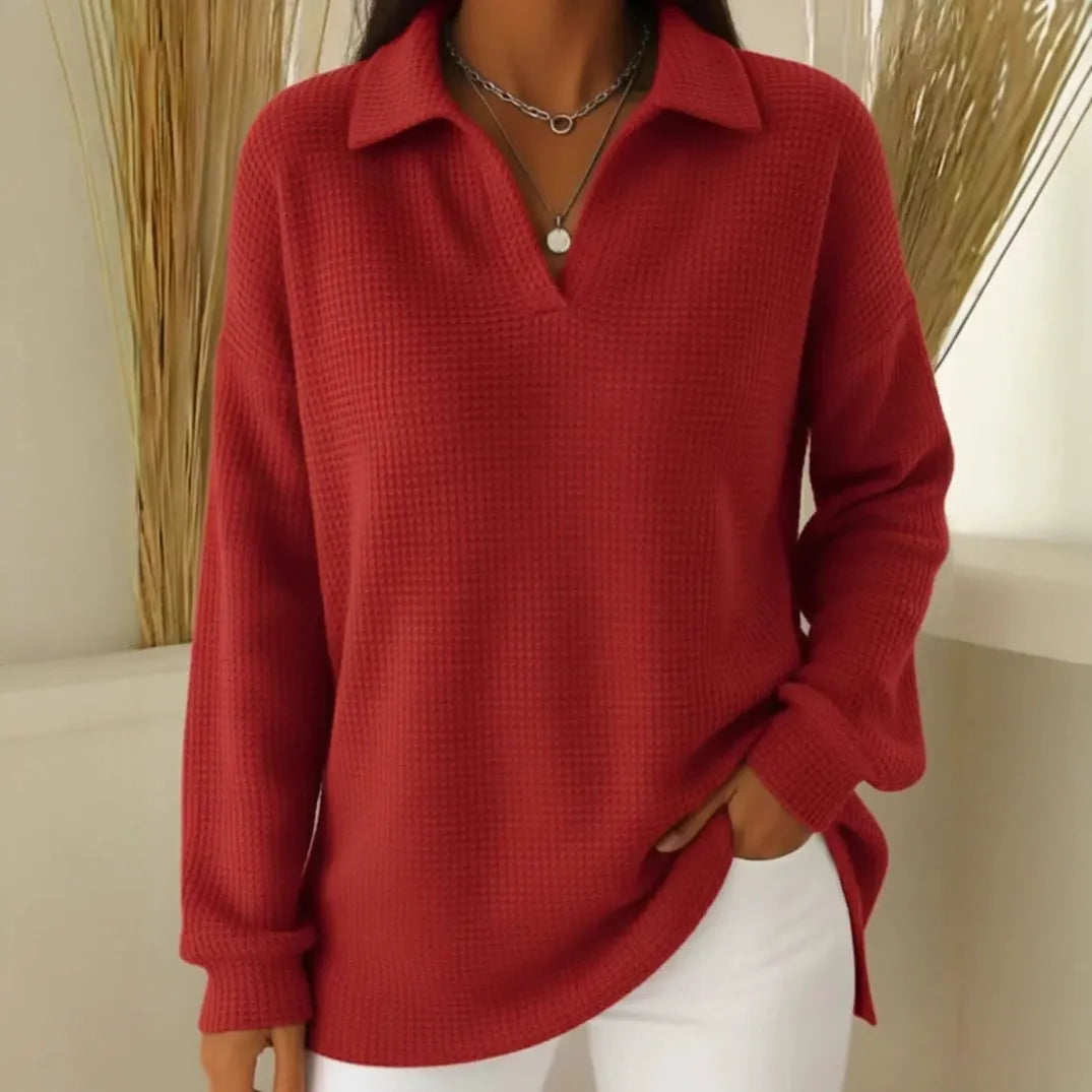 🥼Nowy stylowy jednokolorowy, luźny, ocieplany sweter z kołnierzem i długim rękawem