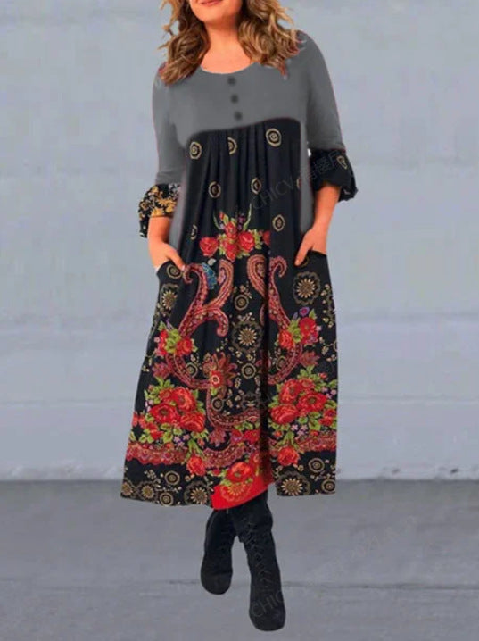 【S-5XL】👗Nowa, jesienna i zimowa sukienka na co dzień z długimi rękawami i nadrukiem w stylu retro