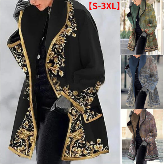 🔥Forró eladás🍄【S-3XL】💐Divatos őszi és téli hajtókás nyomott gyapjúkabát