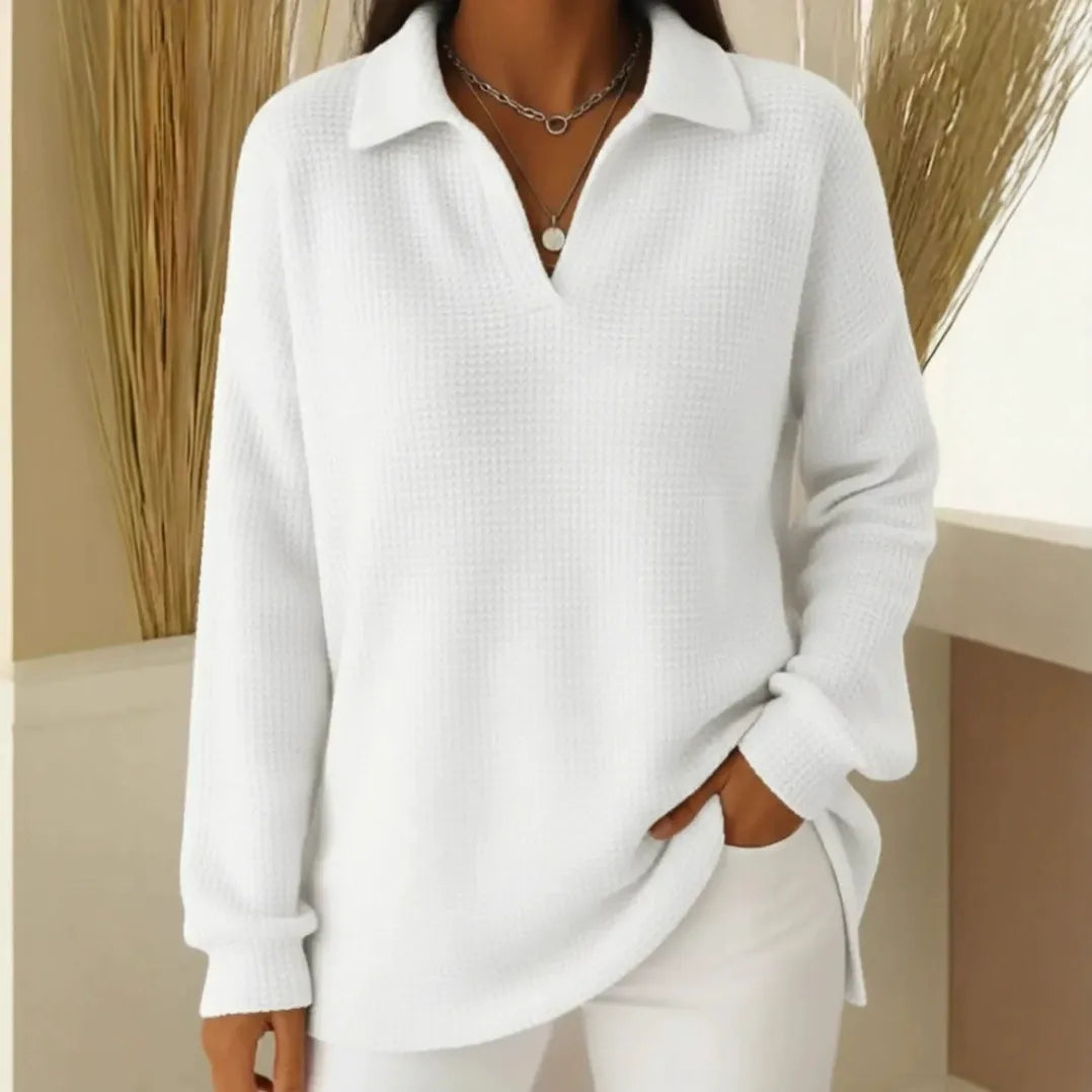 🥼Nowy stylowy jednokolorowy, luźny, ocieplany sweter z kołnierzem i długim rękawem