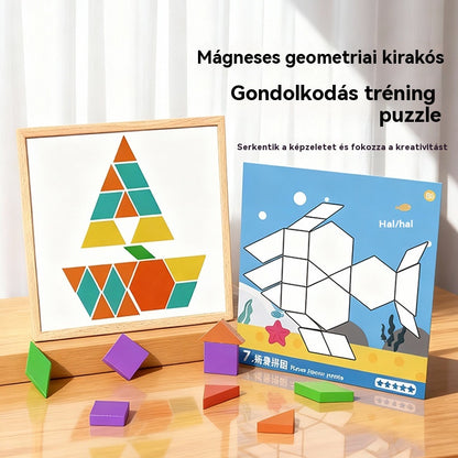 👶🌈🧩【225 darab】🔥Mágneses, fából készült tangram kirakós játék, agytréning és oktató játék gyerekeknek, serkenti a gondolkodást