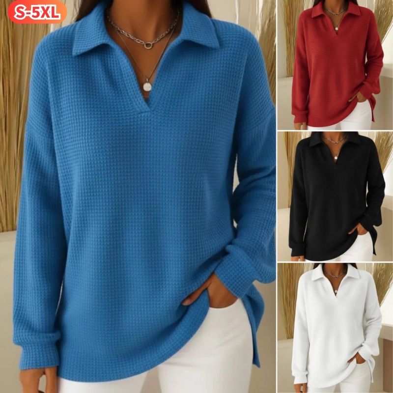 🥼Nowy stylowy jednokolorowy, luźny, ocieplany sweter z kołnierzem i długim rękawem