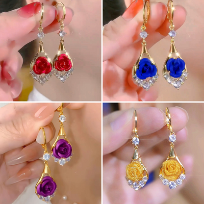 🌹✨【Vásároljon 1 párat, és kapjon 1 párat ingyen】Luxus, elegáns, gyémántokkal kirakott rózsa fülbevalók