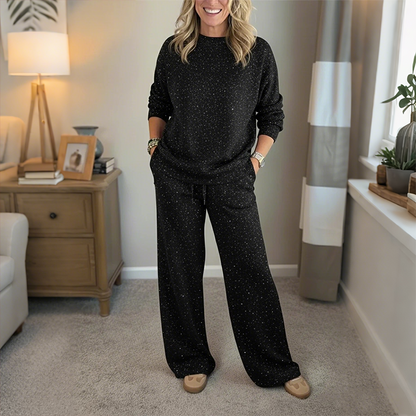 📢📢50 % popust!🔥Nova ženska zimska obleka: Preprosta majica z okroglim izrezom + ležerne hlače ravnega kroja