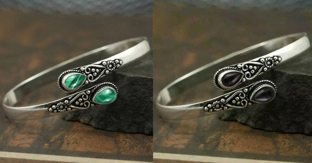 🔥✨【2 sztuki w zestawie】Średnia cena: 49.5 zł/sztuki , bransoletka w stylu vintage S925 ze srebra i zielonego agatu