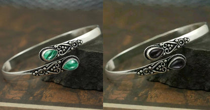 🔥✨【2 sztuki w zestawie】Średnia cena: 49.5 zł/sztuki , bransoletka w stylu vintage S925 ze srebra i zielonego agatu
