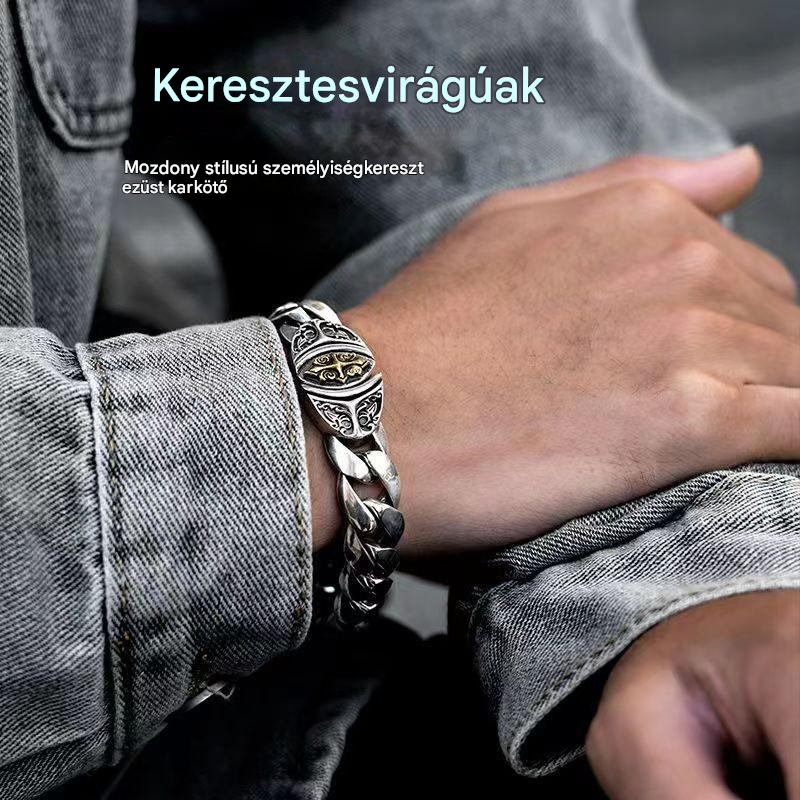 😍✨【Tiszta ezüstből készült】🔥Vintage férfi karkötő szerencsemintával, városi punk stílusban, kézzel készített az egyedi megjelenésért, 2 darab