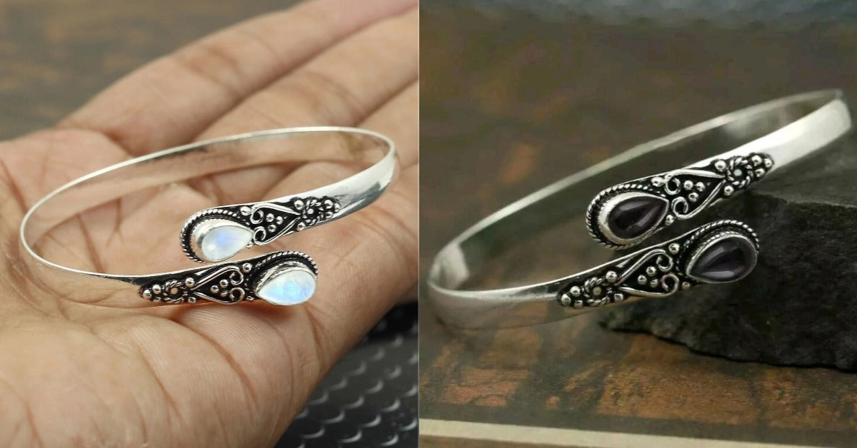 🔥✨【2 sztuki w zestawie】Średnia cena: 49.5 zł/sztuki , bransoletka w stylu vintage S925 ze srebra i zielonego agatu