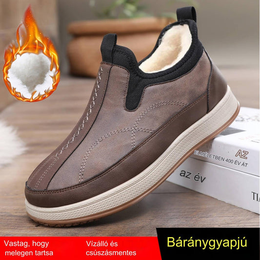 【38-45】 Férfi téli báránygyapjú meleg, csúszásmentes, vízálló bőrborítású cipő