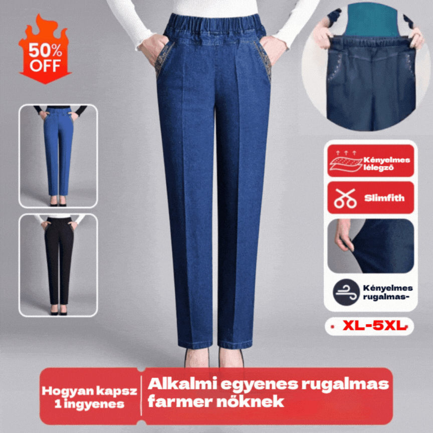 🔥【XL-5XL】2025 Női Lezser Egyenes Rugalmas Farmernadrág-U