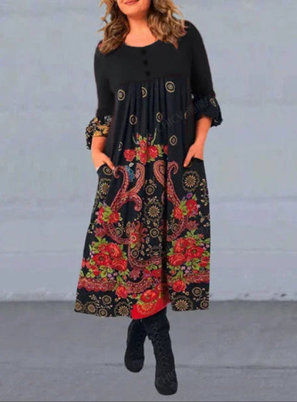 【S-5XL】👗Nowa, jesienna i zimowa sukienka na co dzień z długimi rękawami i nadrukiem w stylu retro