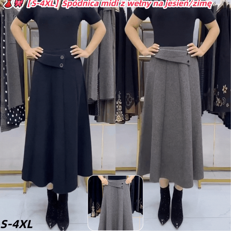 👗🎀【S-4XL】Spódnica midi z wełny na jesień/zimę