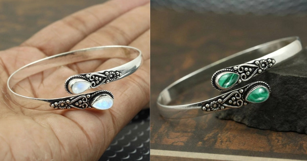 🔥✨【2 sztuki w zestawie】Średnia cena: 49.5 zł/sztuki , bransoletka w stylu vintage S925 ze srebra i zielonego agatu