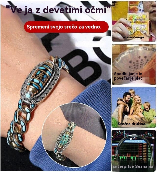 【Kupi 1, prejmi 1 gratis】925 srebrna retro zapestnica s šestimi številkami, turkizna, z mantričnimi perlami