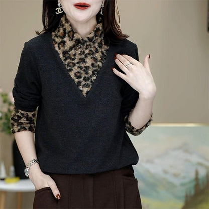 🔥【L~5XL】✨ Nowa jesienno-zimowa damska koszulka z niemieckiego ciepłego polaru, modny wzór w panterkę