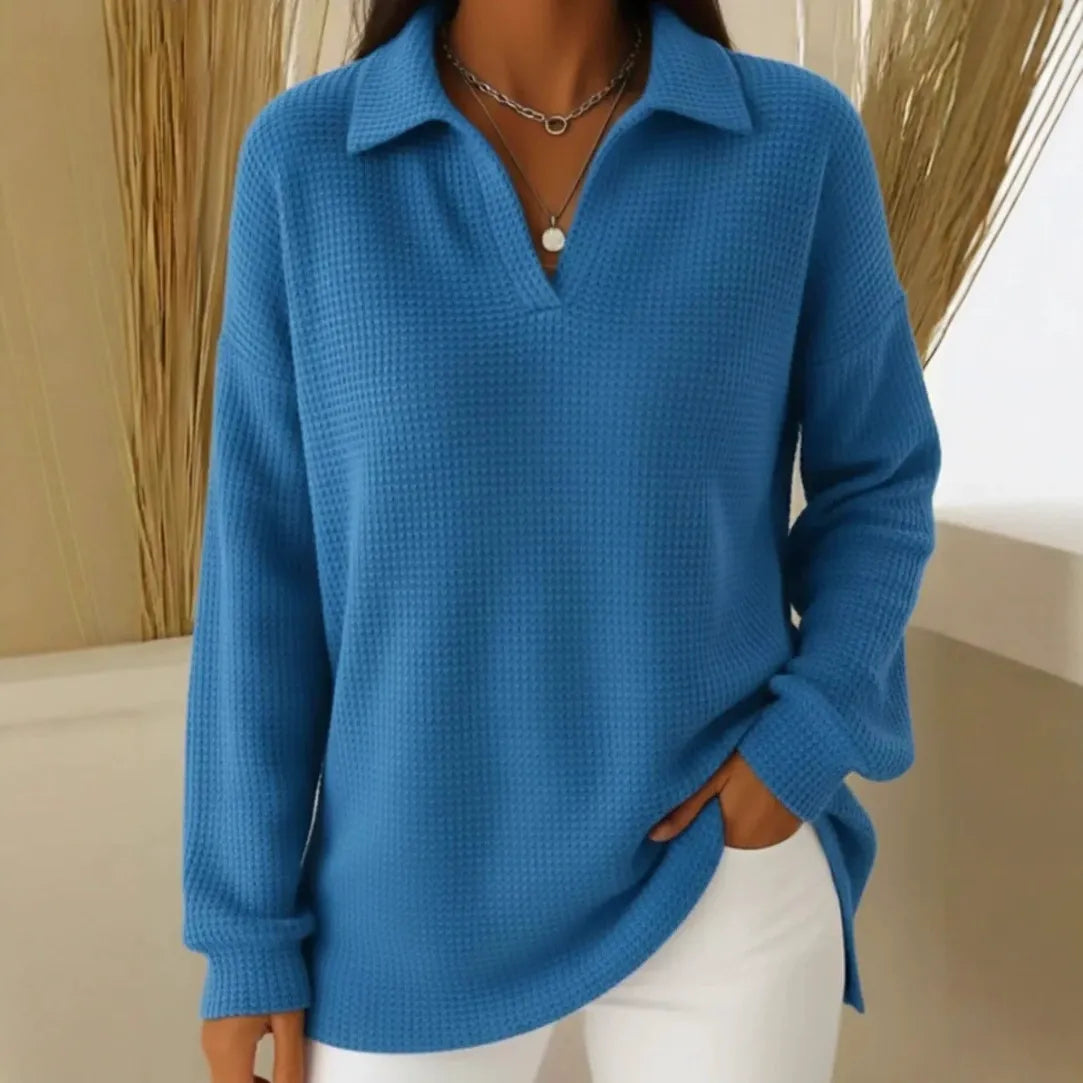 🥼Nowy stylowy jednokolorowy, luźny, ocieplany sweter z kołnierzem i długim rękawem