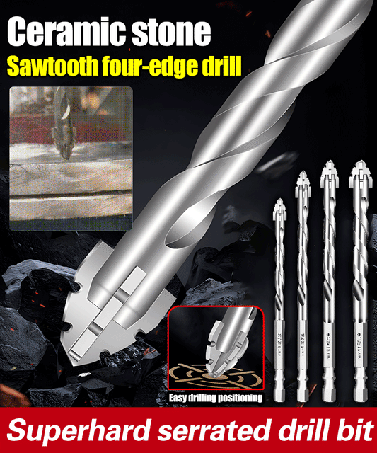 【6+8+10+12 mm】Nowe czterokrawędziowe wiertła mimośrodowe ze stali wolframowej, odpowiednie do wiercenia na sucho w płytkach, betonie, marmurze i szkle